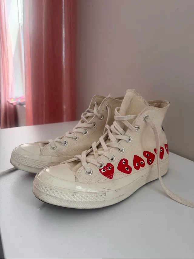 Comme des Garçons Converse Cream High-Top Sneakers in red from Poshmark