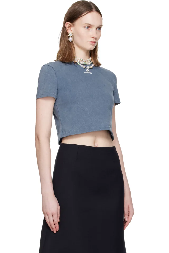 SHUSHU/TONG Blue Wave Lace Collar T-shirt, photo 2 of 4 from SSENSE