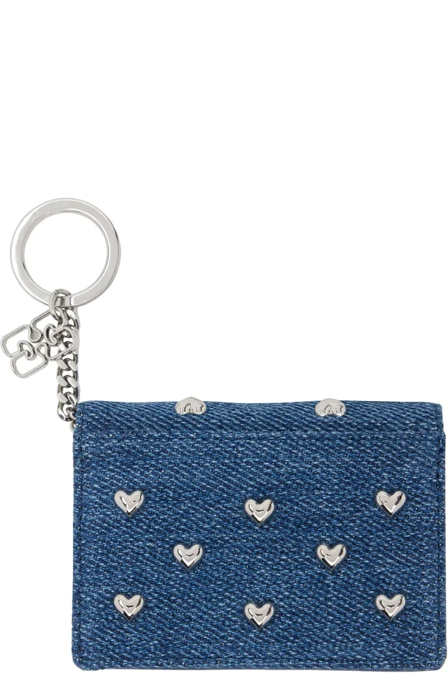 GANNI Navy Flap Heart Studs Bou Card Holder, photo 2 of 2 from SSENSE
