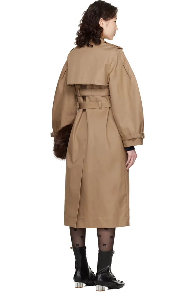 GANNI Beige Bonded Cotton Trench Coat, photo 3 of 4 from SSENSE