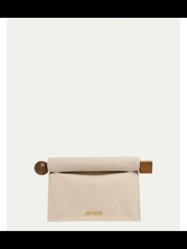 Jacquemus Natural Linen Roll-Top Clutch With Wooden Bar in neutral|brown from Poshmark