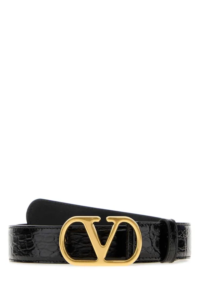 Valentino Garavani Vlogo Belt — Black in Black Crocodile from HEWI