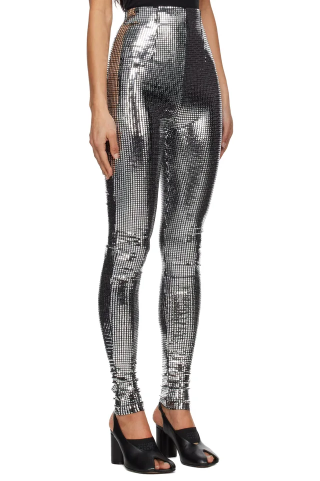 MM6 Maison Margiela Silver Metallic Leggings, photo 2 of 4 from SSENSE