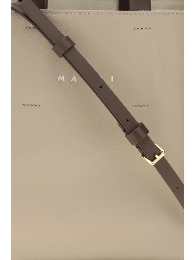 Marni Museo Mini Top Handle Bag — Beige Calf Leather in Beige Calfskin from HEWI