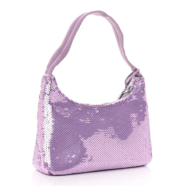 Prada Paillettes Sequin Mini Re-Edition 2000 Bag Lilium Black in Black Nylon from FASHIONPHILE, photo 3 of 9