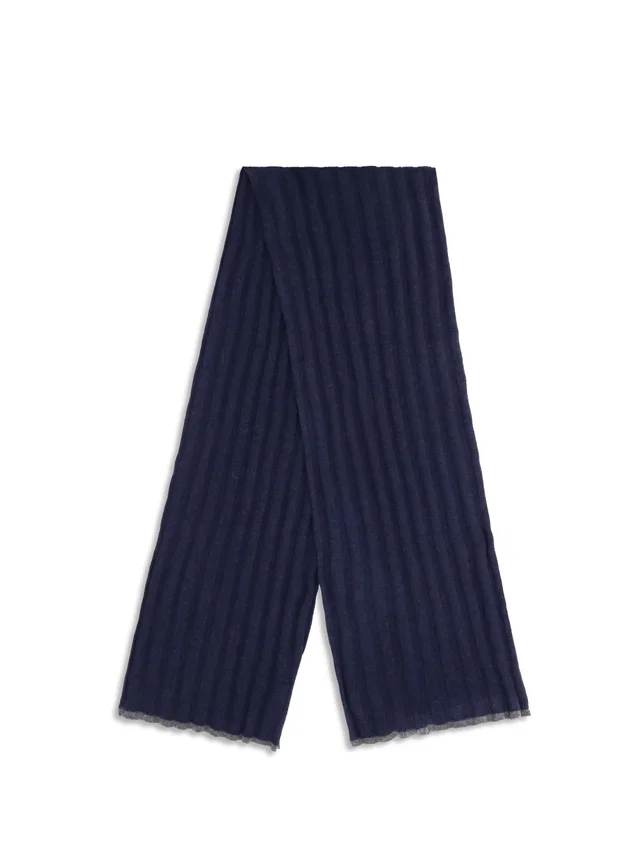 Brunello Cucinelli Ribbed Cashmere Scarf — Navy (capra Hircus) Scarfs in Navy Cashmere from HEWI