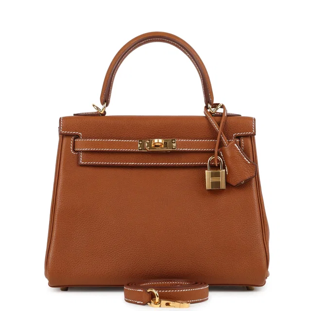 Hermès Kelly Retourne 25 Fauve Barenia Faubourg Gold Hardware in Calfskin from Madison Avenue Couture