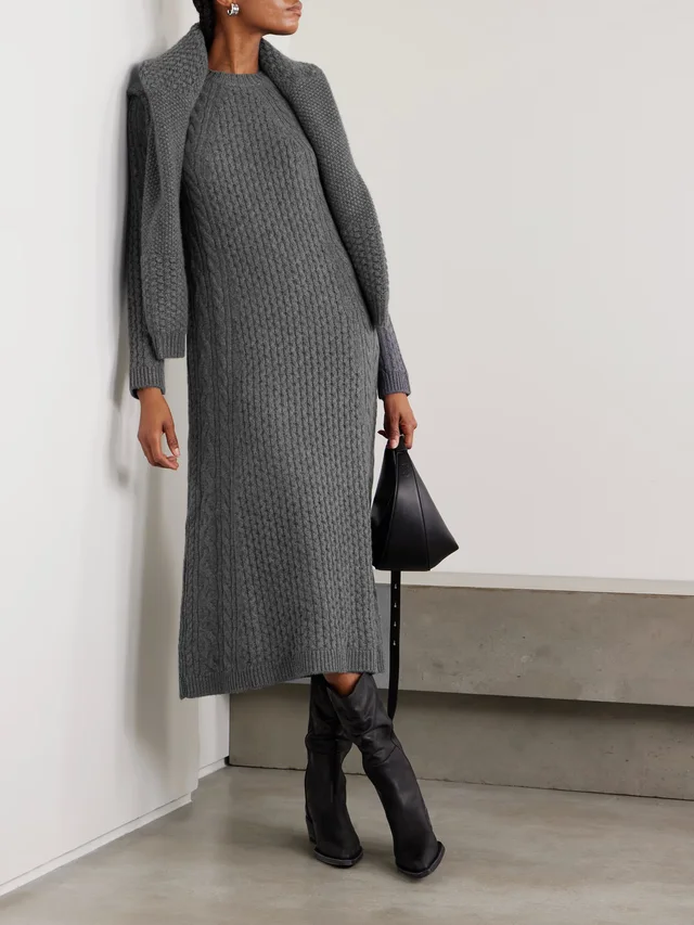 LISA YANG Nyla cable-knit cashmere midi dress in Grey, photo 2 of 2 from NET-A-PORTER (Canada)