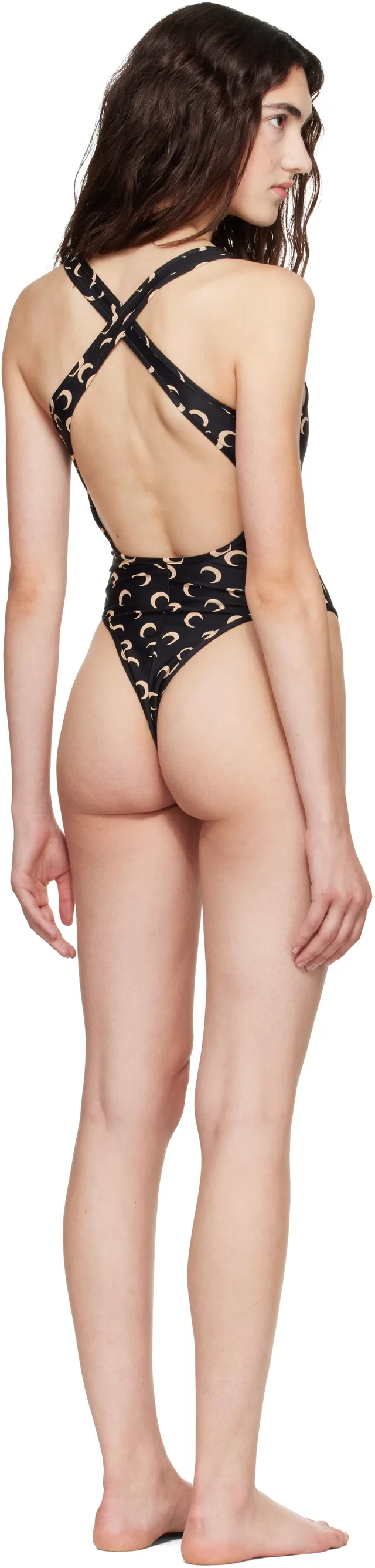 Marine Serre Black Moon Printed Jersey One-Piece Swimsuit, photo 3 of 8 from SSENSE