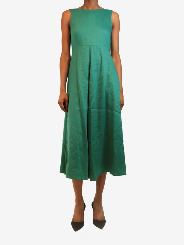 Max Mara Green sleeveless linen-blend slip dress - size UK 4 in Green from Sign of the Times, photo 2 of 2