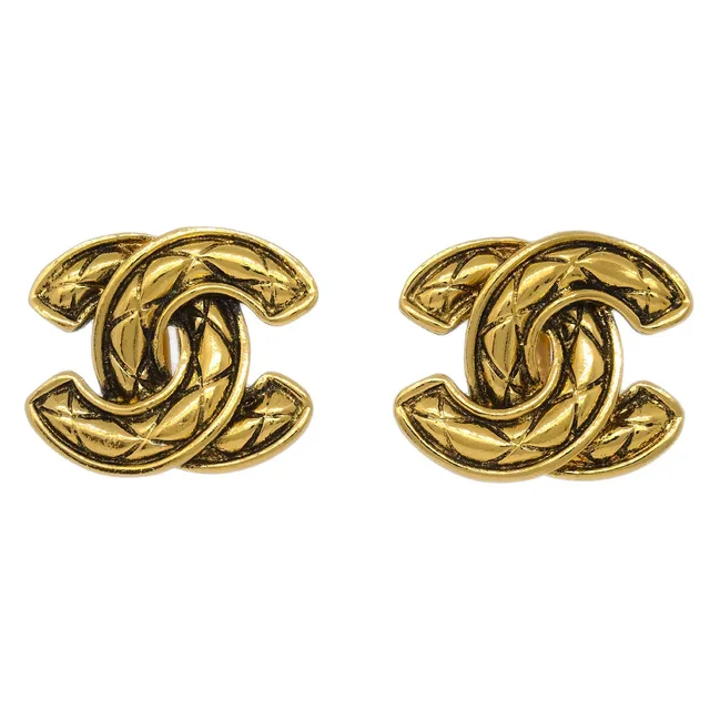 Chanel Gold CC Earrings Clip-On 2459 in Gold from AMORE Vintage Tokyo