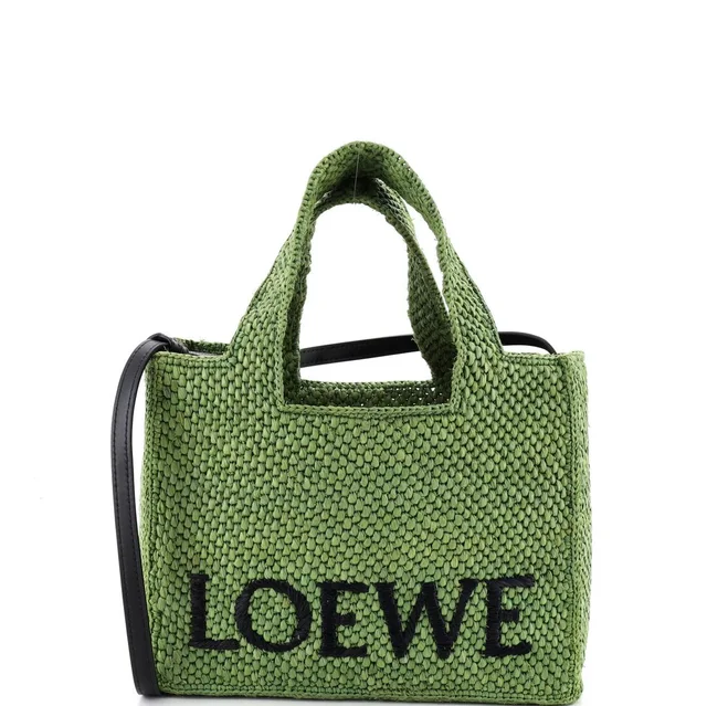 Loewe Paula's Ibiza Logo Convertible Tote Raffia Small in green Raffia from Rebag