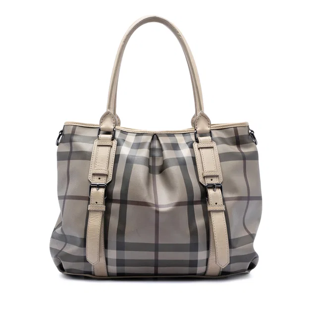 Gray Burberry Smoke Check Coated Canvas Northfield Satchel in Grey Coated canvas from Designer Revival, photo 1 of 1