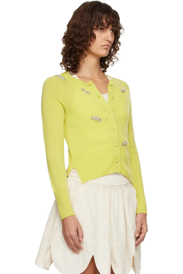 Simone Rocha Green Turbo Embellished Relaxed Cashmere Cardigan, photo 2 of 4 from SSENSE