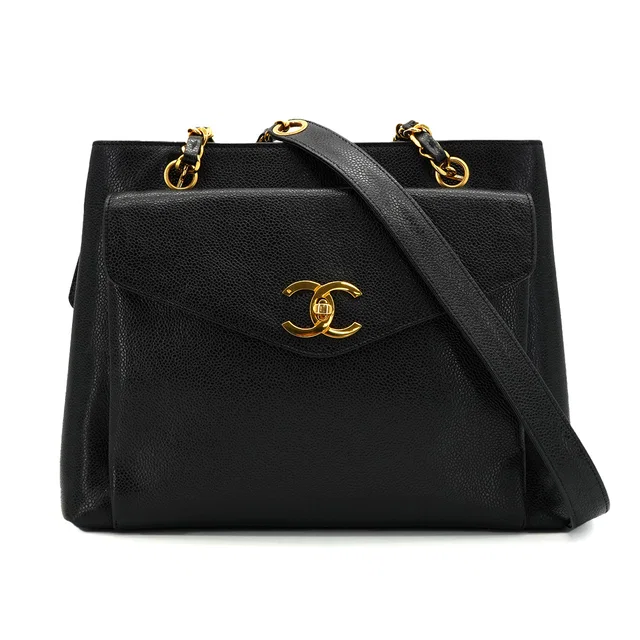 Chanel Vintage Chain Shoulder Bag Black Caviar Skin Gold Hardware in Black Caviar leather from Luxury Promise