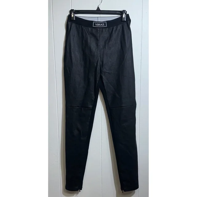 Versace Leather Logo Waistband Moto Leggings Ankle Zip 1020328 It 40 in black Leather from Poshmark
