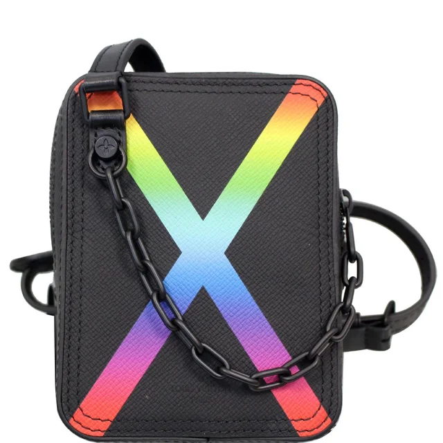 Louis Vuitton Sac Danube Taiga Messenger Crossbody Bag Black in Black Leather from Dallas Designer Handbags