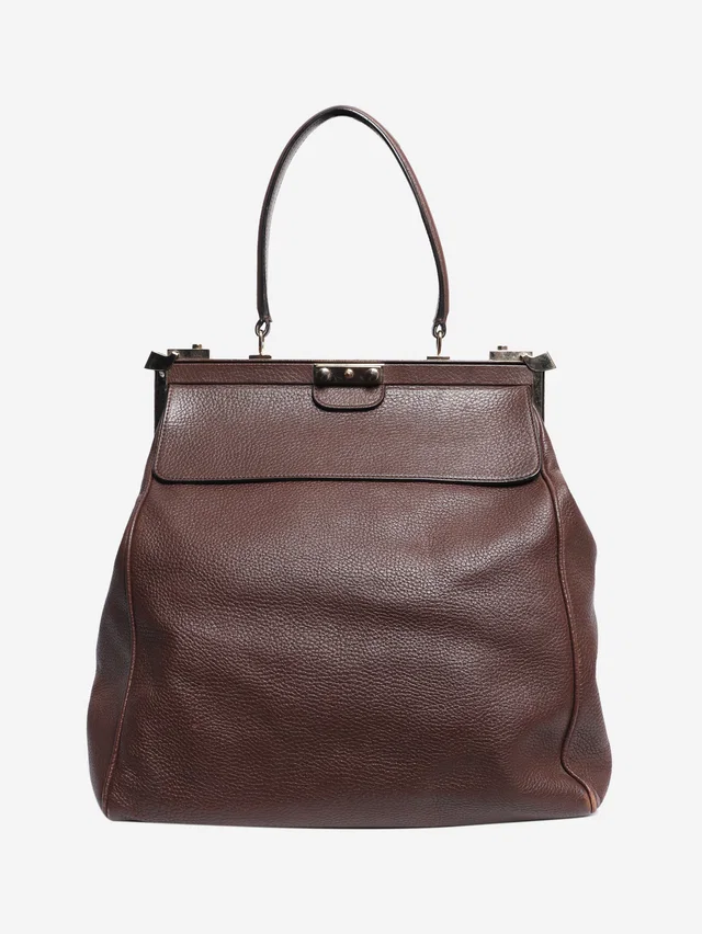 Giorgio Armani Brown frame leather tote bag in Brown Leather from Sign of the Times