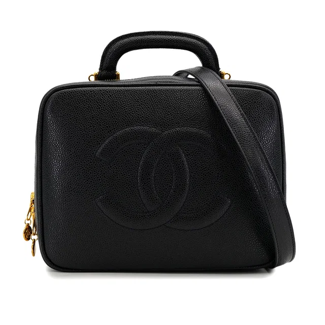 Chanel Vintage Big Coco Vanity Hand Shoulder Bag Black Caviar Skin Gold Hardware in Black Caviar leather from Luxury Promise