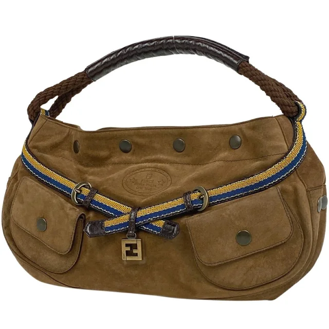 Fendi Logo Handbag Tote Bag One Shoulder Hobo Suede Brown in brown|red Suede from Poshmark, photo 1 of 1