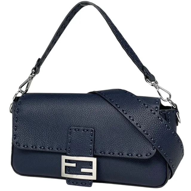 Fendi Handbag Selleria Mamma Bucket 2-Way Leather Navy in Navy Leather from The Reluxe