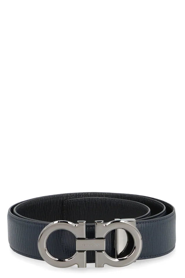 Ferragamo Gancini Belt — Blue Calf in Blue Calfskin from HEWI