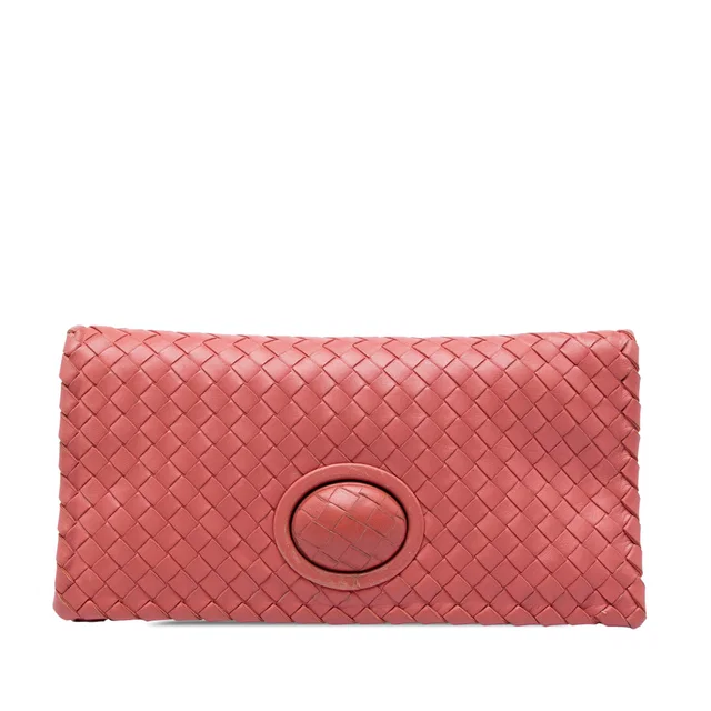 Pink Bottega Veneta Nappa Intrecciato Turn Lock Clutch in Pink Nappa leather from Designer Revival