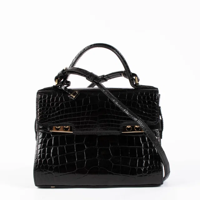 Delvaux Black Shiny Alligator Tempête Mini Bag in Black Crocodile from Labellov