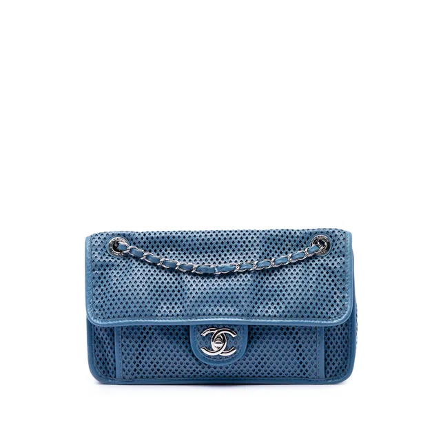Blue Chanel Medium Perforated Calfskin Up In The Air Flap Shoulder Bag in Blue Calfskin from Designer Revival