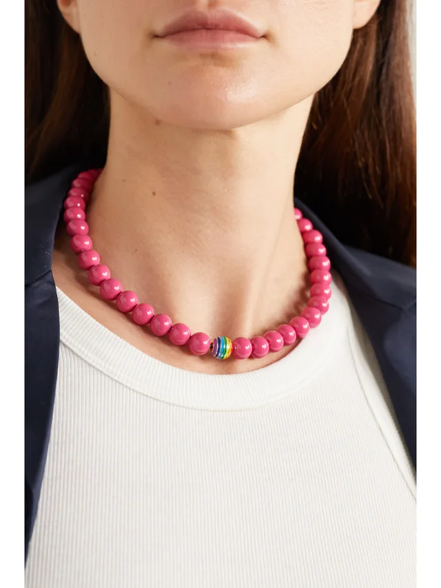 LAUREN RUBINSKI Sterling silver, 14-karat gold and enamel necklace in Pink, photo 2 of 2 from NET-A-PORTER (Canada)