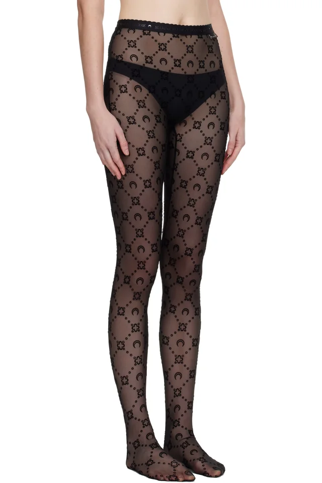 Marine Serre Black Recycled Mesh Flock Tights, photo 2 of 3 from SSENSE
