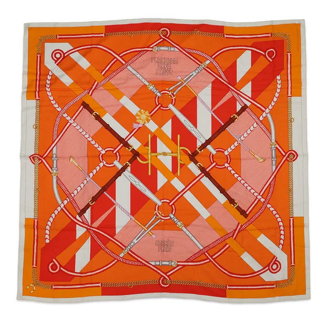 Hermès Giant Square Parcours Sans Faute - A perfect course Size 140 Orange/Corail/White Cashmere70%… in White from GALLERY RARE