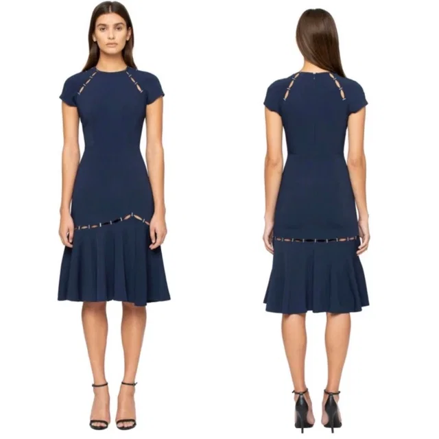SIMKHAI Staple Dress Womens 4 Navy Blue Crepe Cutout Flared Avant Garde in blue from Poshmark