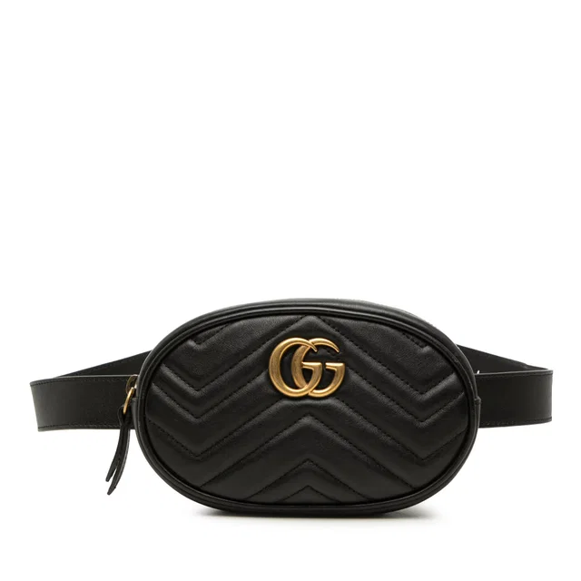 Black Gucci GG Marmont Matelasse Calfskin Belt Bag in Black Calfskin from Designer Revival