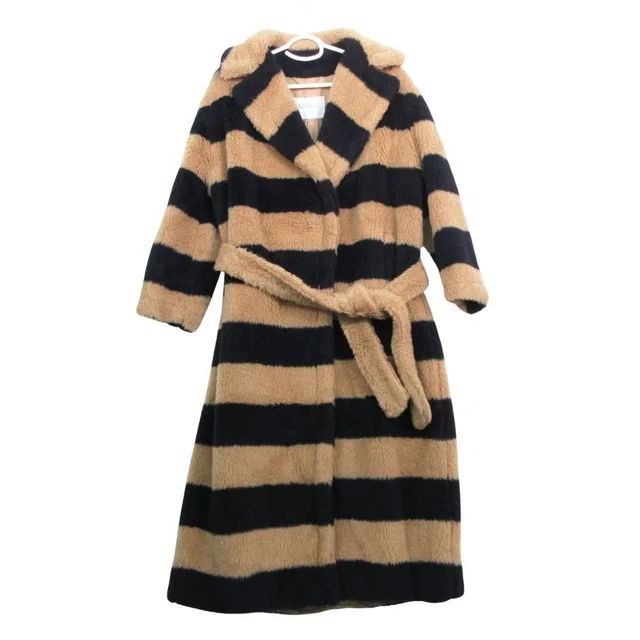Max Mara Teddy Bear Coat Striped Long Brown 34 XS in Brown from The Reluxe