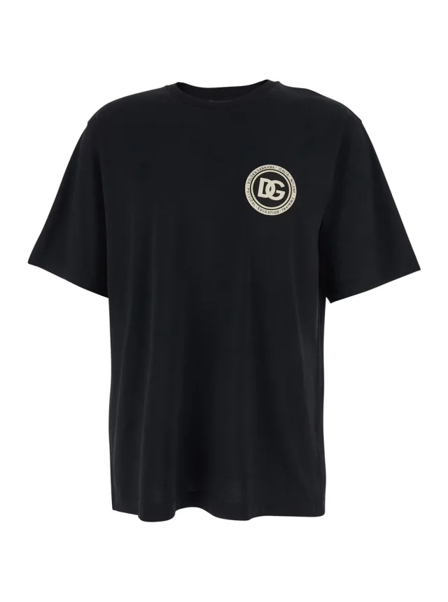 Dolce e gabbana black crew Neck T-Shirt with logo embroidery on the front in cotton for men in Black 100% Cotton from Gaudenzi Boutique, photo 1 of 1