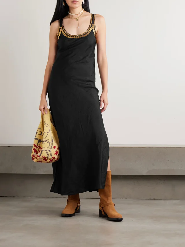 ALIX OF BOHEMIA Adele Gilded Coin embellished silk-faille midi dress in Black, photo 2 of 2 from NET-A-PORTER (Canada)
