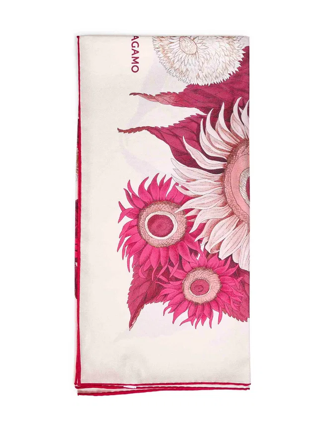 Ferragamo Girasoli Floral Silk Scarf — Ivory Scarfs in White Silk from HEWI