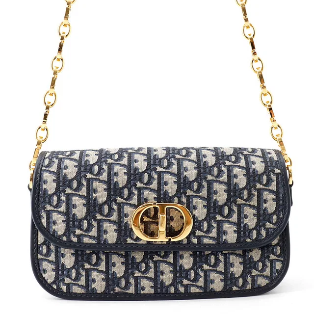 Dior 30 Montaigne Avenue Chain Shoulder Bag Navy/BeigeM9260UTZR Canvas Leather in Navy Canvas from GALLERY RARE