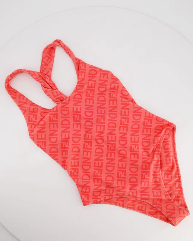 Fendi Pink One-Piece Swimsuit with Crossed Shoulder Straps and Matching Pouch Size IT 40 (UK 8) in Pink from Sellier