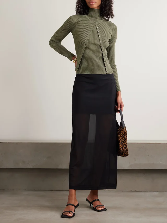 LESET Blake ribbed Lurex turtleneck top in Green, photo 2 of 2 from NET-A-PORTER (Canada)