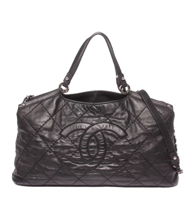 Chanel 2-Way Tote Chain Shoulder Bag Wild Stitch Silver in Silver Leather from The Reluxe