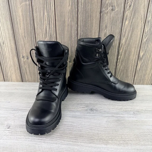 Moncler Patty Black Leather Combat Boots Women's Eu 37.5 Made In Italy in black Leather from Poshmark