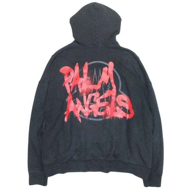 Moncler Palm Angels Back Print Hoodie Genius M Black in Black from The Reluxe