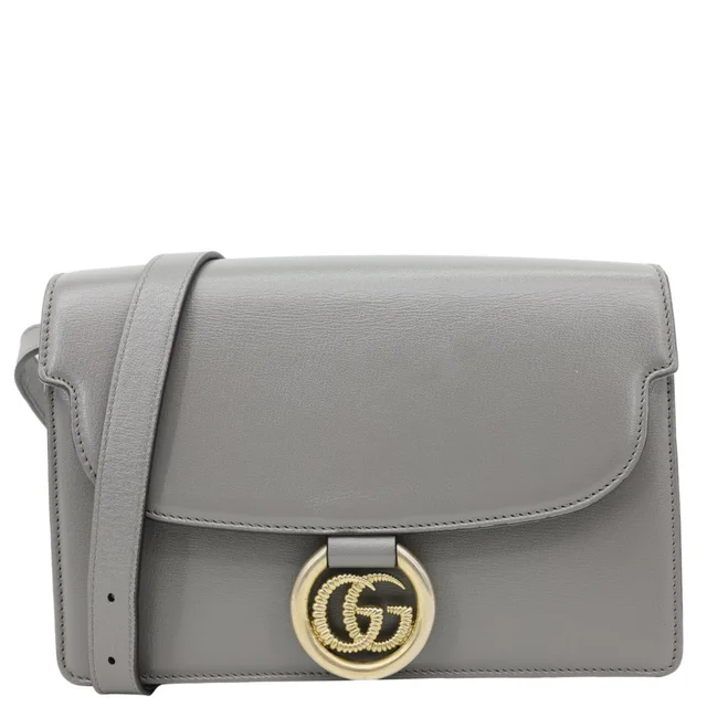Gucci GG Ring Leather Shoulder Bag Light Grey 589474 in Grey Leather from Dallas Designer Handbags