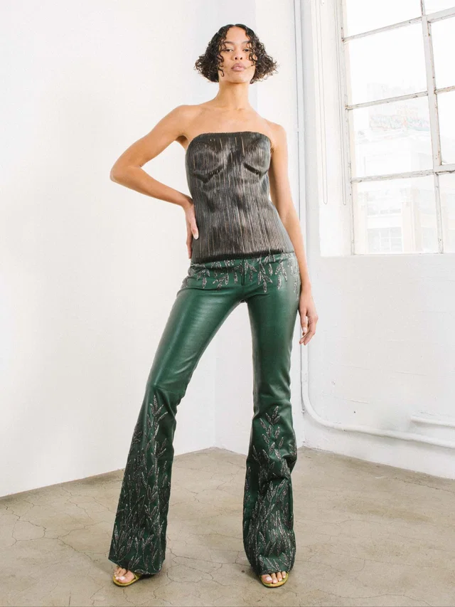 1999 Gucci Embroidered Leather Trousers in Leather from Arcade Vintage