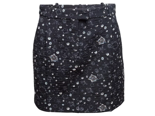 Blue & White Fendi Starry Sky Zucca Quilted & Printed Silk Mini Skirt Size US S in White Silk from Designer Revival