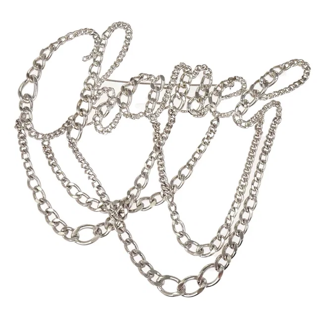 Chanel Logo Dangle Chain Brooch Pin Silver 06P in Silver from AMORE Vintage Tokyo