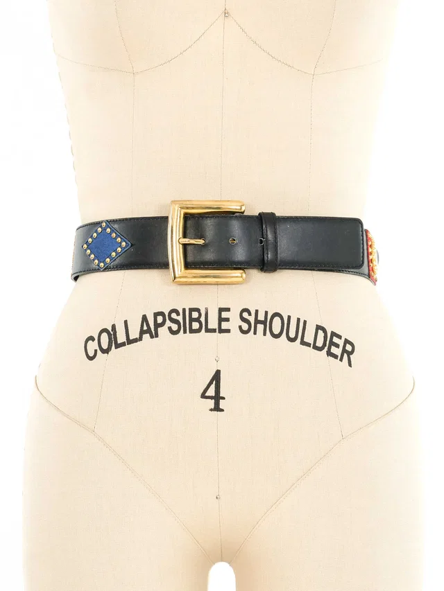 Escada Geometric Studded Belt in Suede from Arcade Vintage