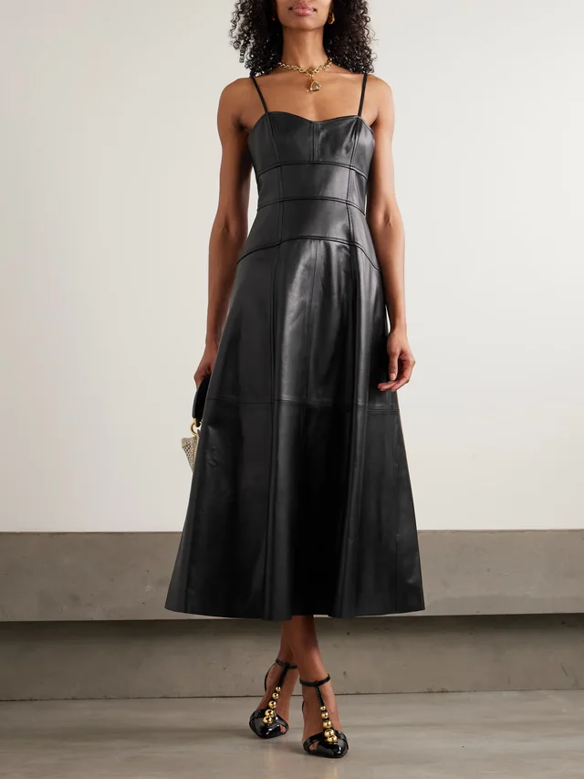 ULLA JOHNSON Adelina paneled leather midi dress in Black, photo 2 of 2 from NET-A-PORTER (Canada)